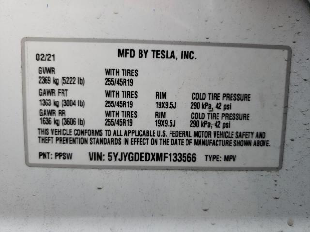 2021 TESLA MODEL Y 5YJYGDEDXMF133566