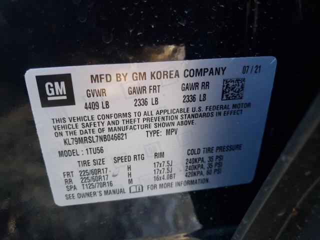 VIN: KL79MRSL7NB046621 Auction: COPART Lot: 68939361 Location: MO - ST. LOUIS KL79MRSL7NB046621 CHEVROLET TRAILBLAZE 2022 BLACK Photo 10