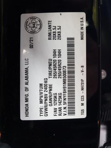 2021 HONDA PASSPORT T 5FNYF8H91MB500873