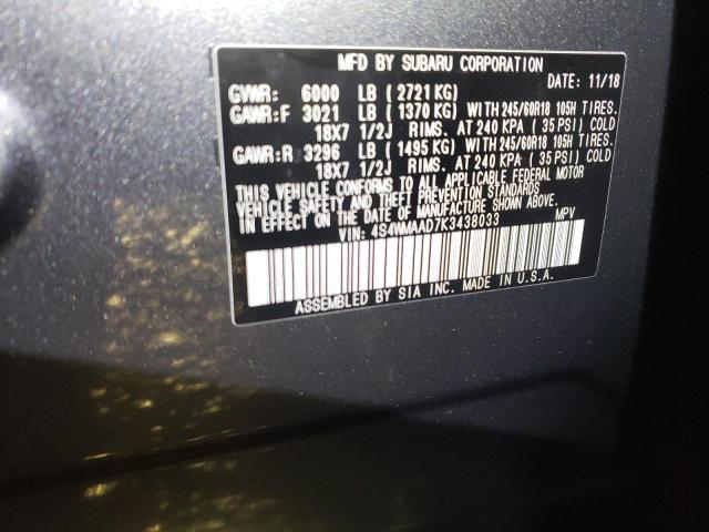 2019 SUBARU ASCENT 4S4WMAAD7K3438033