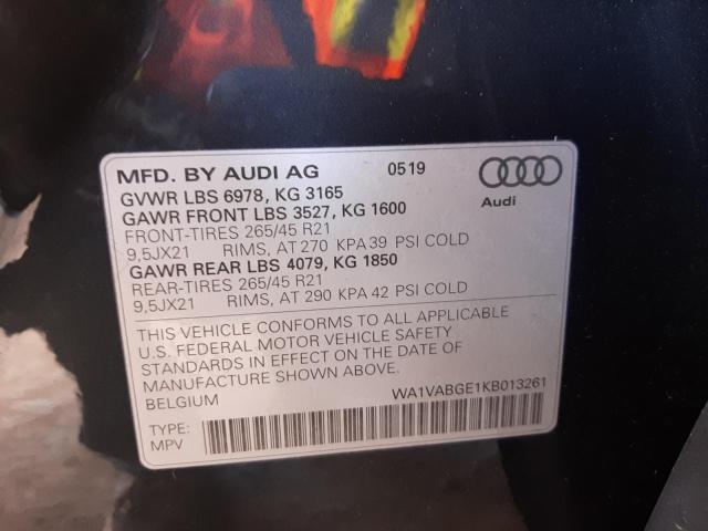 2019 AUDI E-TRON PRE WA1VABGE1KB013261