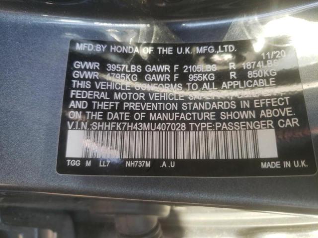 SHHFK7H43MU407028 Honda Civic Spor 2021. Фото: 9