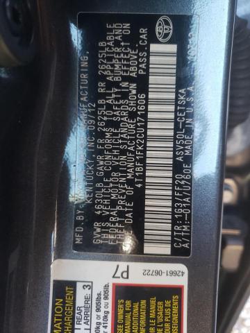 2012 TOYOTA CAMRY SE A 4T1BF1FK2CU171606