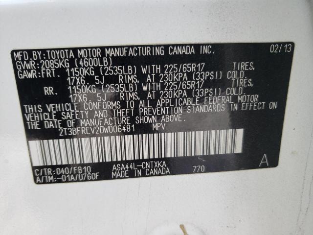 2T3BFREV2DW006481 Toyota Rav4 Le 2013. Фото: 9