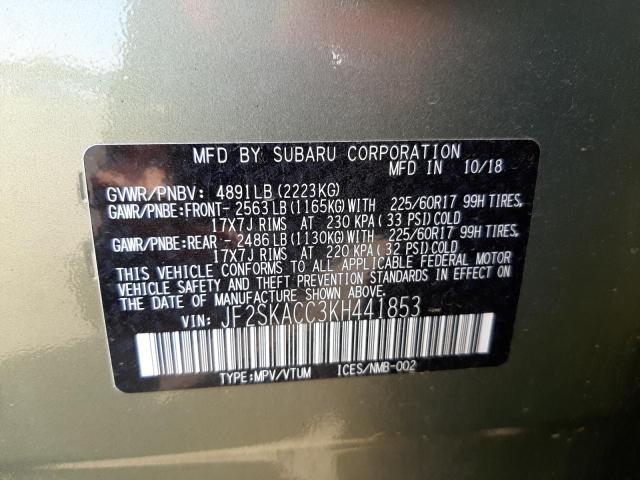 2019 SUBARU FORESTER JF2SKACC3KH441853