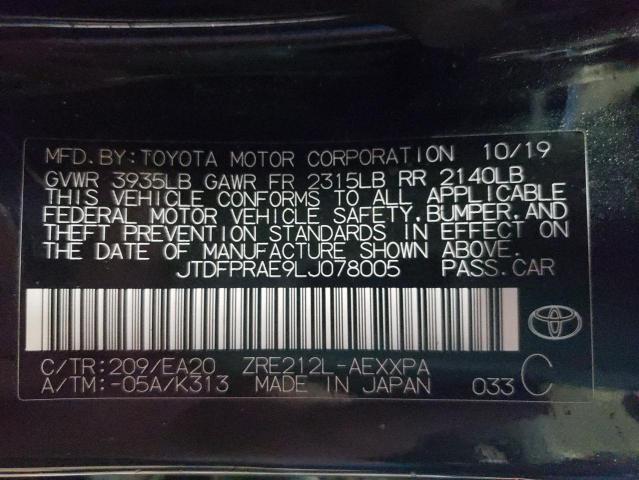 2020 TOYOTA COROLLA XL JTDFPRAE9LJ078005