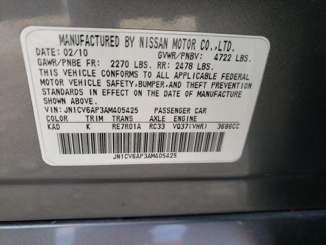 2010 INFINITI G37 BASE JN1CV6AP3AM405425