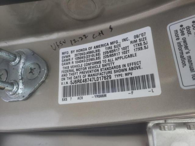 5J6RE48747L017629 Honda Cr-V Exl 2007. Фото: 9