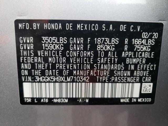 2020 HONDA FIT EXL 3HGGK5H9XLM710342