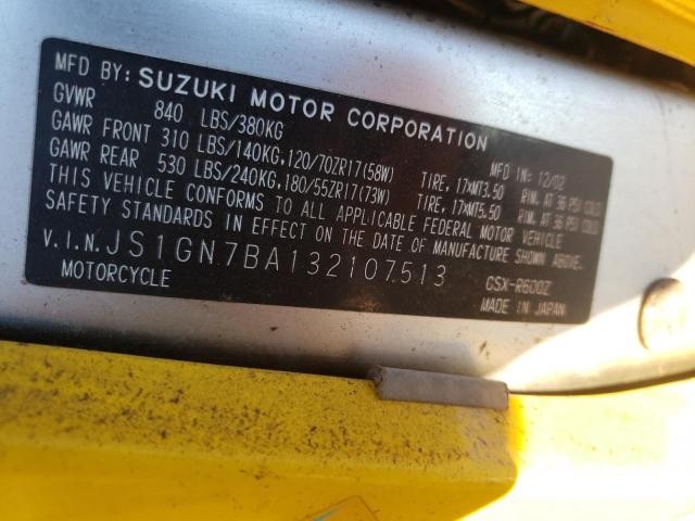 2003 SUZUKI GSX-R600 JS1GN7BA132107513