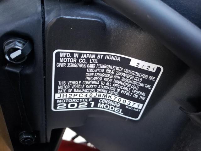2021 HONDA CBR600 RA JH2PC40J6MK700371