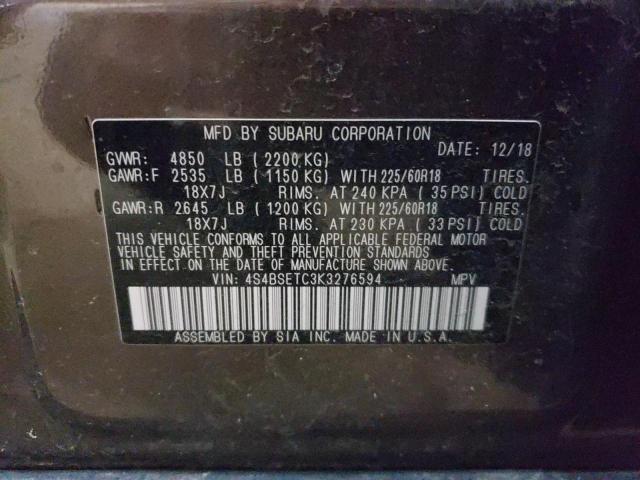 2019 SUBARU OUTBACK TO 4S4BSETC3K3276594