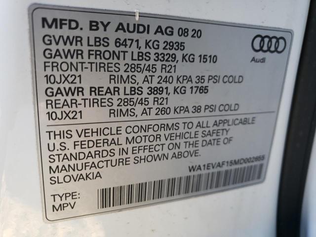 2021 AUDI Q8 PREMIUM WA1EVAF15MD002655