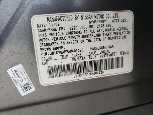 2010 INFINITI G37 BASE JN1CV6AP7AM401426