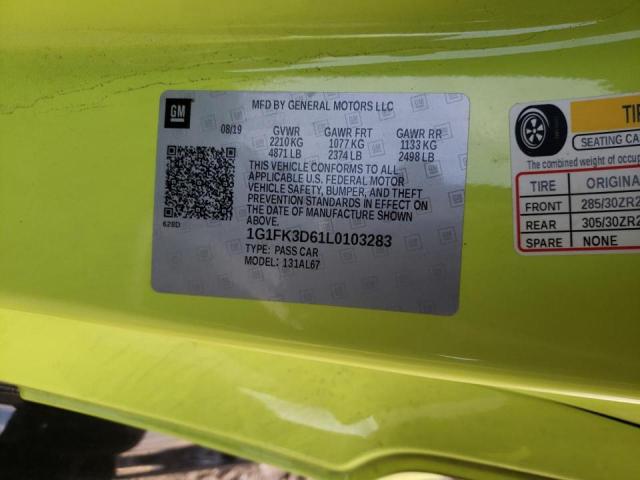 2020 CHEVROLET CAMARO ZL1 1G1FK3D61L0103283