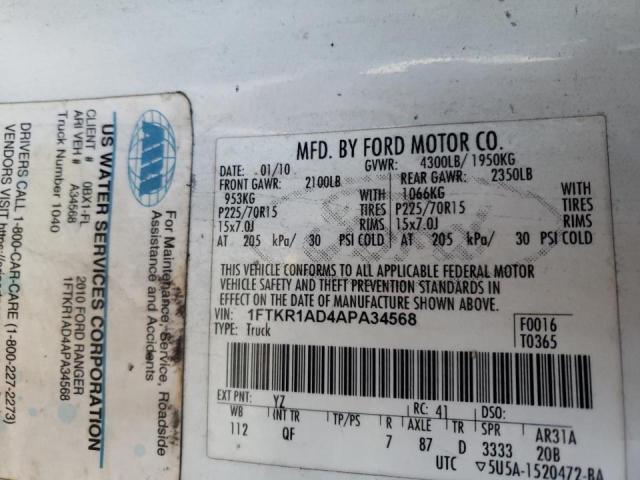 2010 FORD RANGER 1FTKR1AD4APA34568