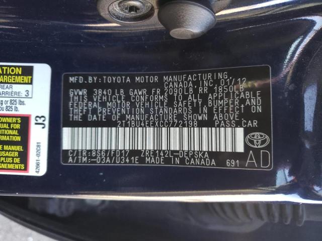 2012 TOYOTA COROLLA BA - 2T1BU4EEXCC772198