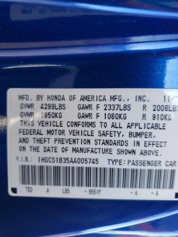 1HGCS1B35AA005745 Honda Accord Lx 2010. Фото: 9