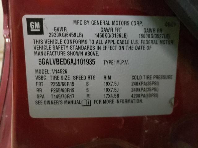 5GALVBED6AJ101935 Buick Enclave 2010. Фото: 9
