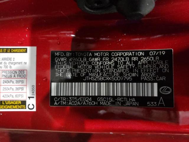 2019 LEXUS RC 350 JTHSZ5BCXK5009795