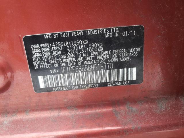 2011 SUBARU IMPREZA 2. JF1GE6B65BH515770