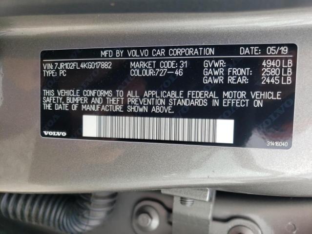 2019 VOLVO S60 T5 INS 7JR102FL4KG017882