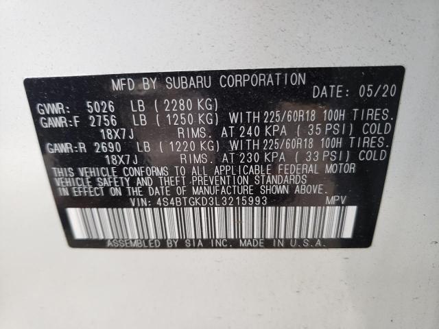 2020 SUBARU OUTBACK ON 4S4BTGKD3L3215993
