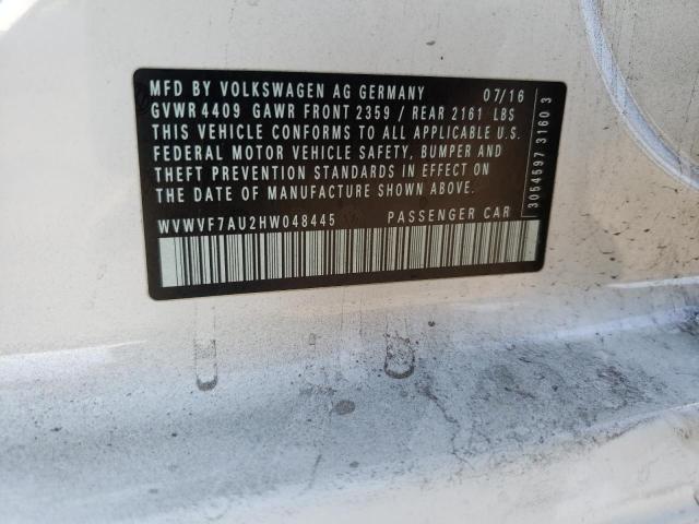 2017 VOLKSWAGEN GOLF R WVWVF7AU2HW048445