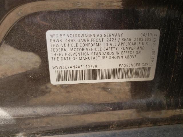 2010 VOLKSWAGEN PASSAT KOM WVWJK7AN4AE140736