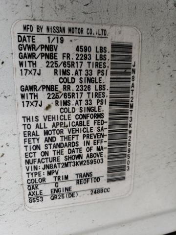 JN8AT2MT3KW259503 Nissan Rogue S 2019. Фото: 9