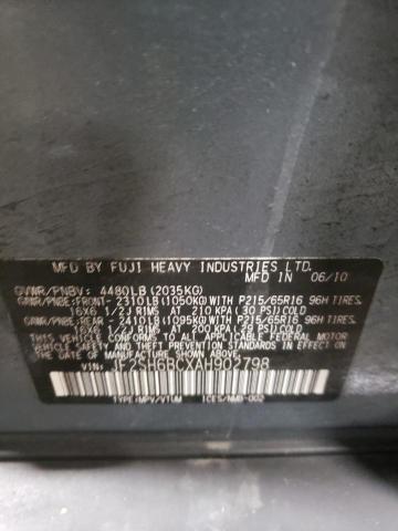 2010 SUBARU FORESTER X JF2SH6BCXAH902798