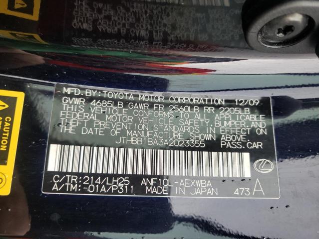 2010 LEXUS HS 250H JTHBB1BA3A2023355