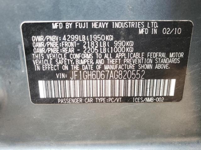 2010 SUBARU IMPREZA OU JF1GH6D67AG820552