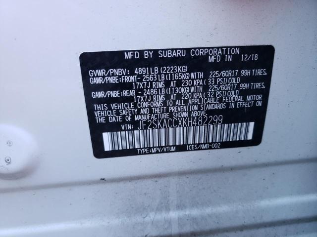 2019 SUBARU FORESTER JF2SKACCXKH482299