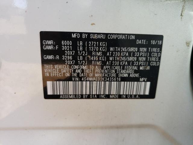 2019 SUBARU ASCENT PRE 4S4WMAED2K3435616