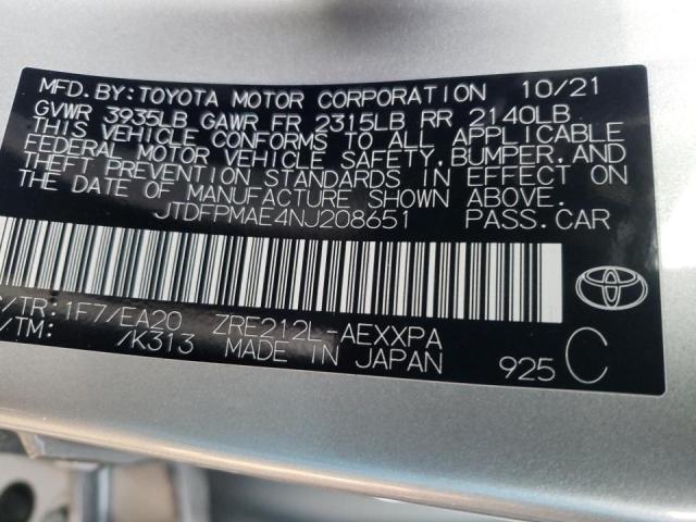 2022 TOYOTA COROLLA XL JTDFPMAE4NJ208651