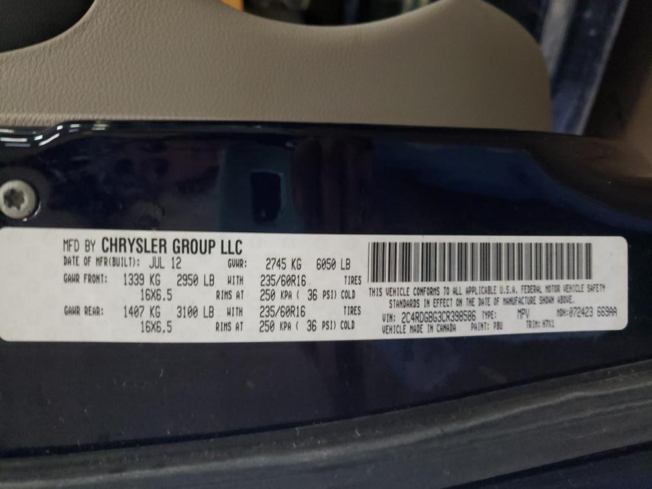 2C4RDGBG3CR398586 2012 Dodge Grand Caravan Se