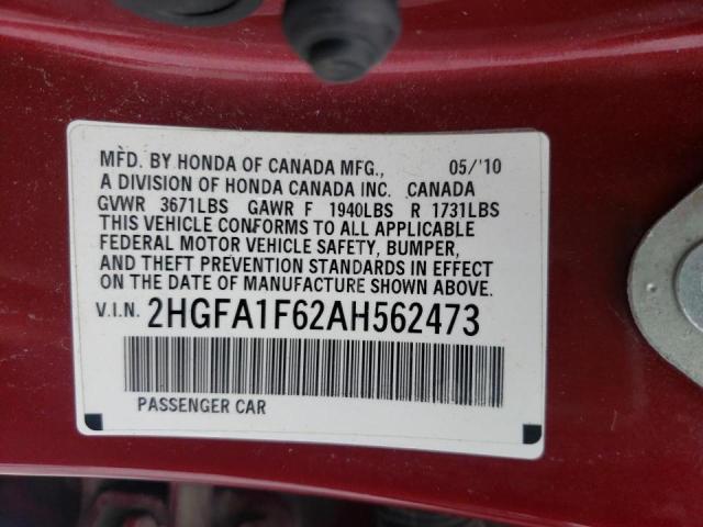 2010 HONDA CIVIC LX-S 2HGFA1F62AH562473