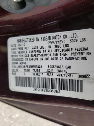 2010 INFINITI G37 BASE JN1CV6FE3AM353849