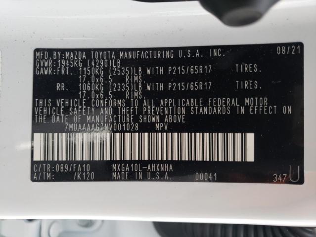 2022 TOYOTA COROLLA CR 7MUAAAAG7NV001028