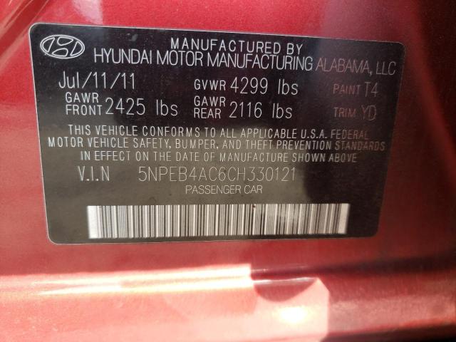 2012 HYUNDAI SONATA GLS 5NPEB4AC6CH330121
