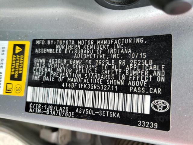 4T4BF1FK3GR532711 Toyota Camry Le 2016. Фото: 9