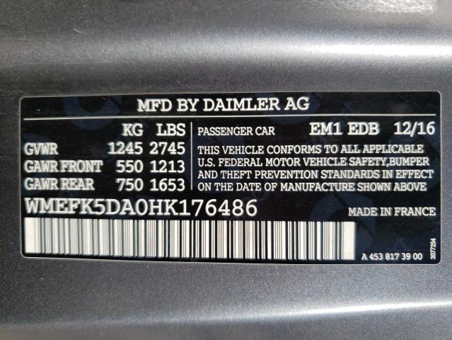 2017 SMART FORTWO WMEFK5DA0HK176486