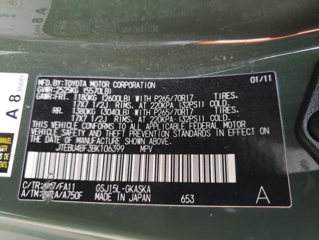 2011 TOYOTA FJ CRUISER JTEBU4BF3BK106399