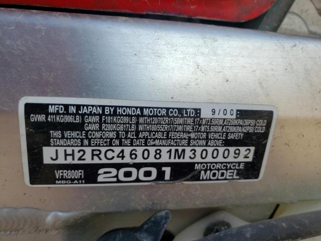 2001 HONDA VFR800 F1 JH2RC46081M300092