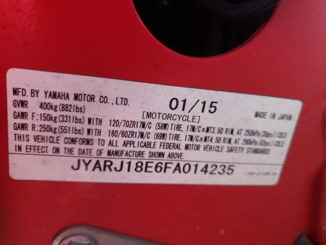 2015 YAMAHA FZ6 R JYARJ18E6FA014235