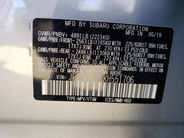 2019 SUBARU FORESTER JF2SKACC3KH551706