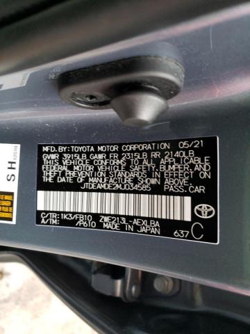2021 TOYOTA COROLLA HY JTDEAMDE2MJ034585