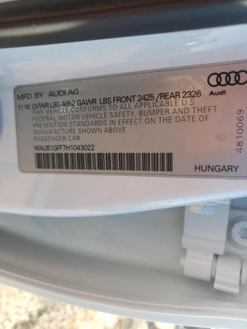 2017 AUDI S3 PREMIUM WAUB1GFF7H1043022
