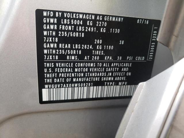 2017 VOLKSWAGEN TIGUAN SPO WVGUV7AX0HW509291